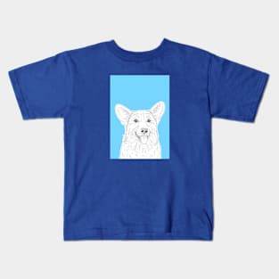 Cute Corgi Dog Portrait (pale blue background) Kids T-Shirt